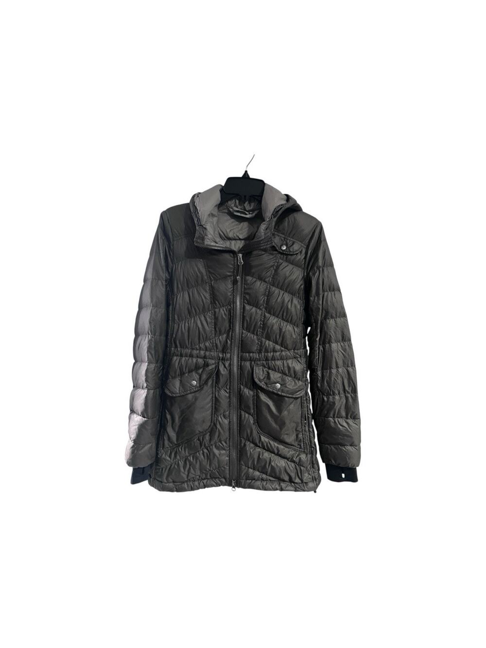 Athleta Uptown Hooded Puffer Jacket Grayish/Brown XS
